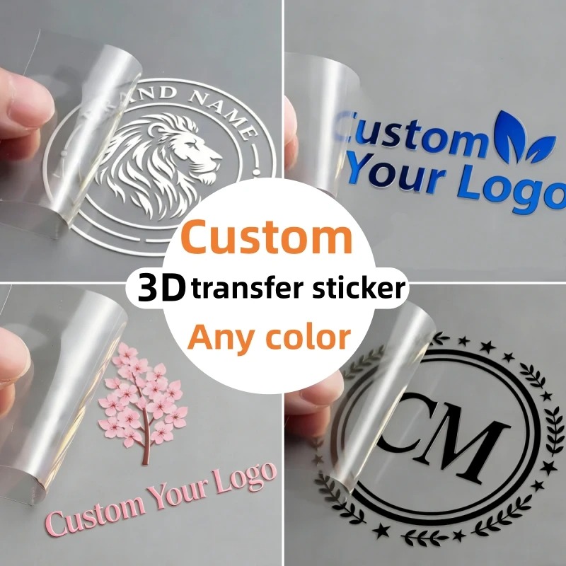 Label Maker - 50個入り、カスタムDTF転写ステッカー、3D UVプリント、オリジナルデザイン、DIY、企業ロゴ入り、クリスタル素材、ボトルや梱包箱に貼る自己粘着ラベル。