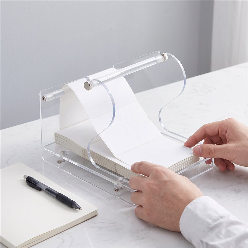 Label Printer - 熱転写プリンター用、ロール状および折り畳み式ラベルに対応した、アクリル製のホットステッカーロールホルダー兼ステッカーディスペンサー。